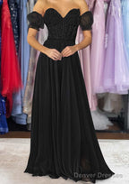 A-line Sweetheart Strapless Long/Floor-Length Chiffon Prom Dresses with Detachable Balloon Sleeves