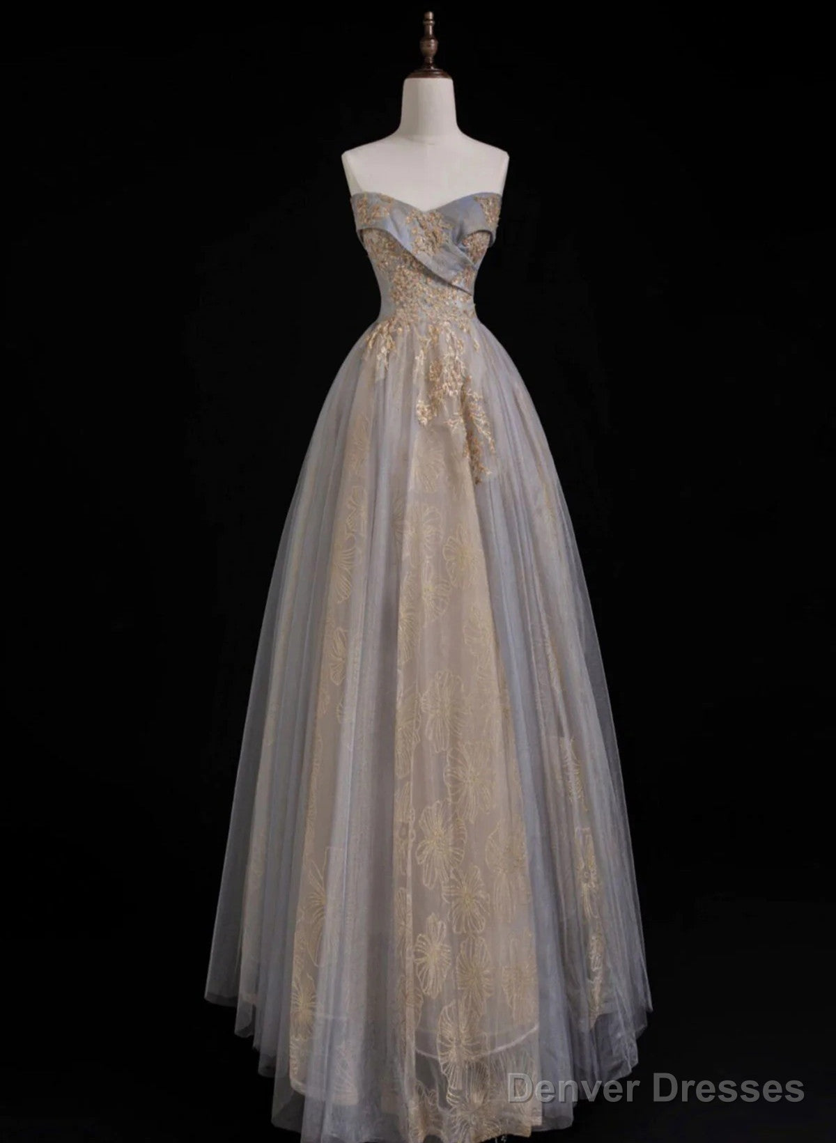 A Line Sweetheart Tulle And Lace Long Prom Dress, Tulle Long Evening Dress