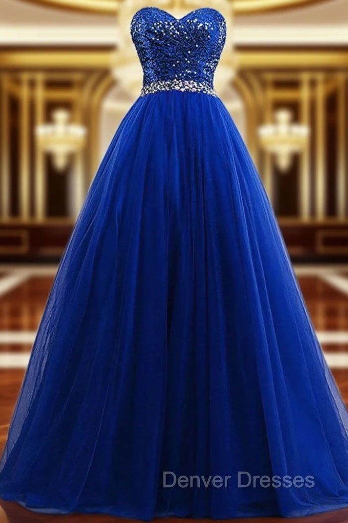 A-Line Sweetheart Tulle Sequins Prom Dress With Beading Main image