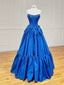 A-Line Taffeta Blue Long Prom Dress, Blue Long Evening Dress