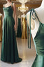 A Line Thin Straps Green Long Prom Dress, Green Formal Graduation Evening Dress