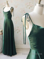 A Line Thin Straps Green Long Prom Dress, Green Formal Graduation Evening Dress