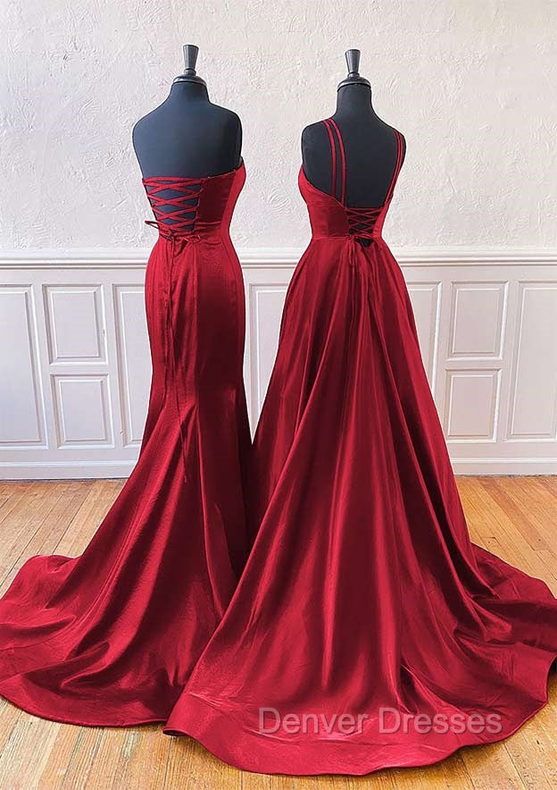 A-Line Trumpet/Mermaid Sleeveless Sweep Train Satin Prom Dress With Split Secondary image