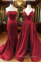 A-Line Trumpet/Mermaid Sleeveless Sweep Train Satin Prom Dress With Split