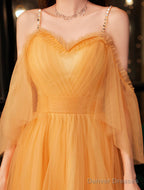 A-Line Tulle Beaded Straps Sweetheart Party Dress, Tulle Short Homecoming Dress