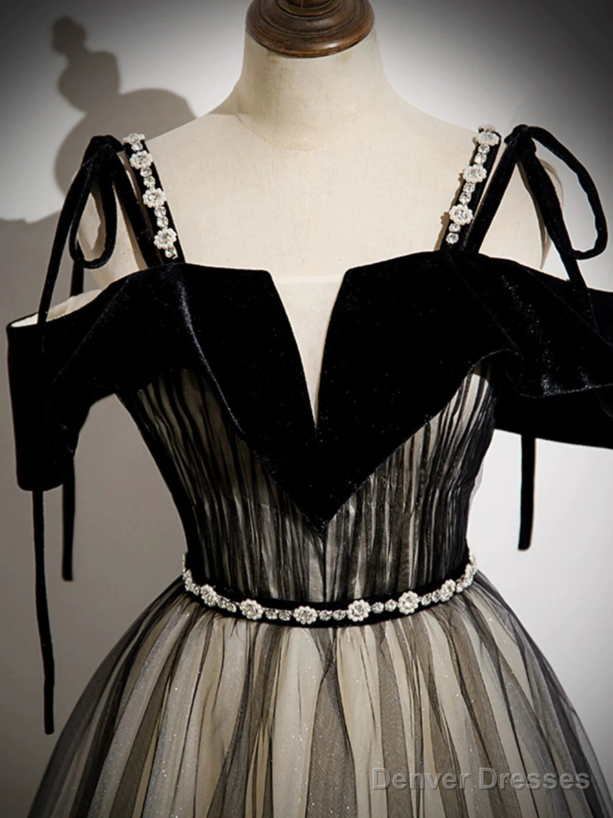 A-Line Tulle Black Long Prom Dress, Black Long Formal Dress Secondary image