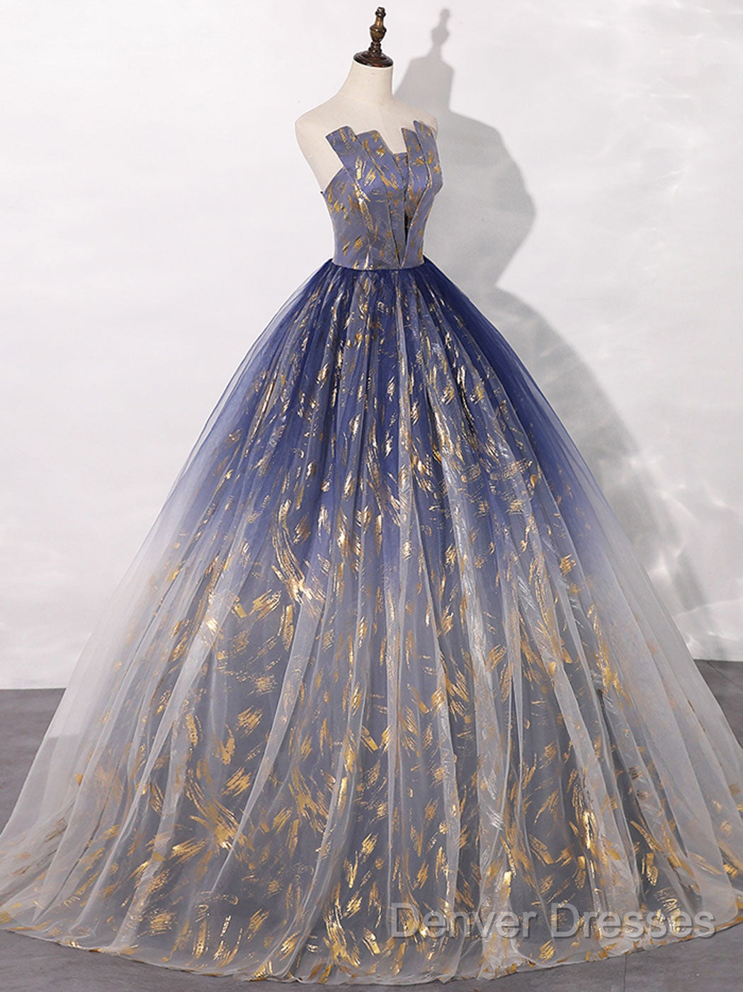 A-Line Tulle Blue Long Prom Dress, Blue Tulle Long Evening Dress
