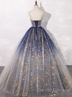 A-Line Tulle Blue Long Prom Dress, Blue Tulle Long Evening Dress