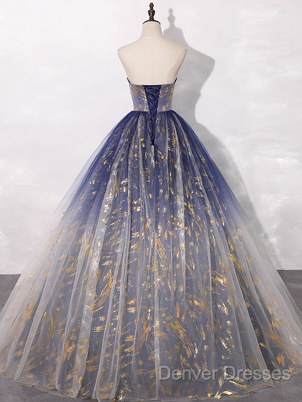 A-Line Tulle Blue Long Prom Dress, Blue Tulle Long Evening Dress