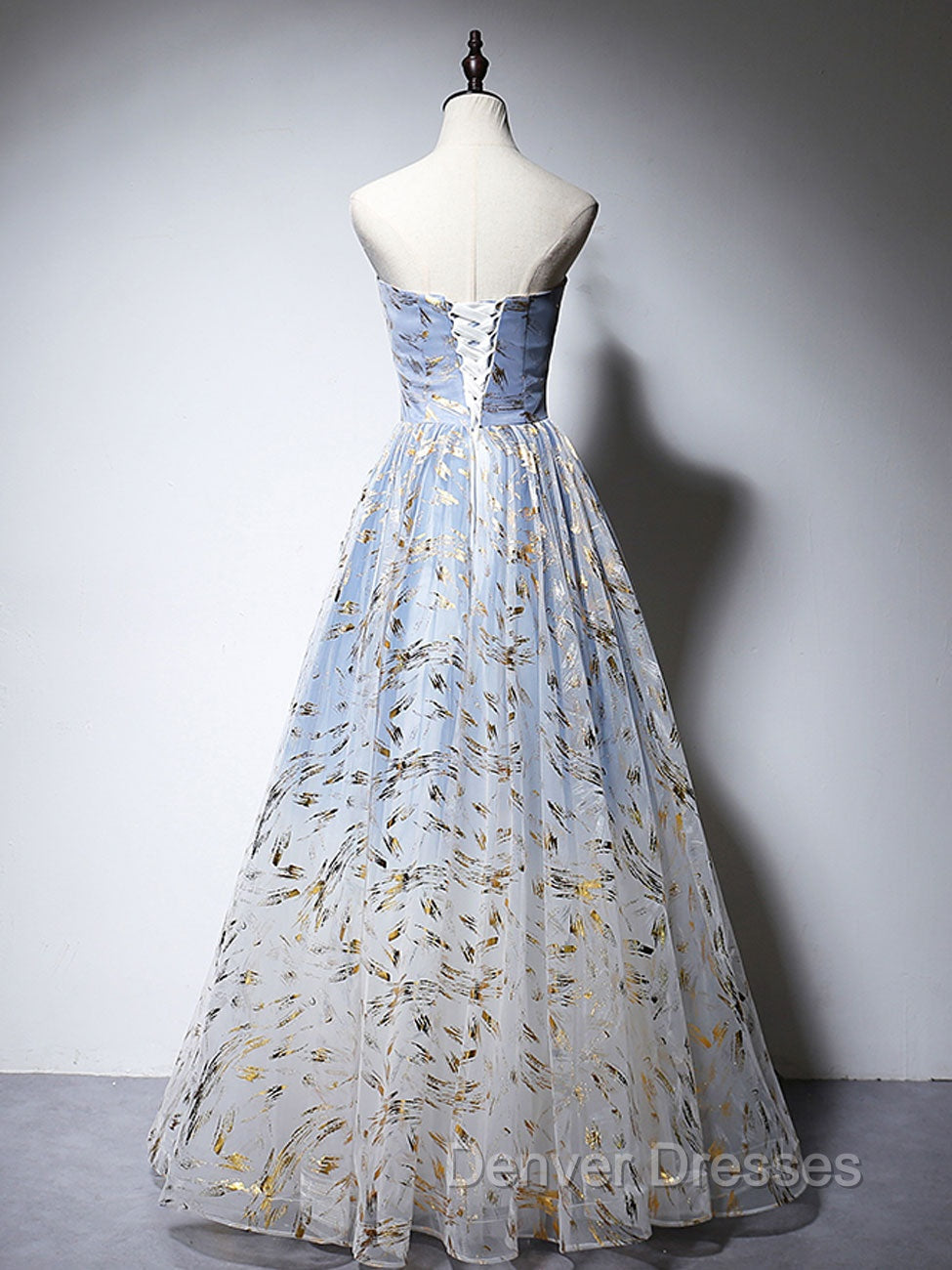 A-Line Tulle Blue Long Prom Dress, Blue Tulle Formal Graduation Dress