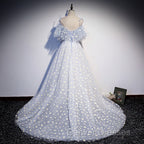 A-line Tulle Blue Off Shoulder Prom Dress, Long Evening Dress Party Dress