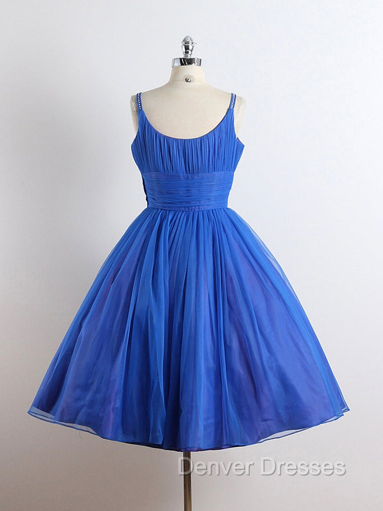 A-Line Tulle Blue Short Prom Dress, Blue Homecoming Dress