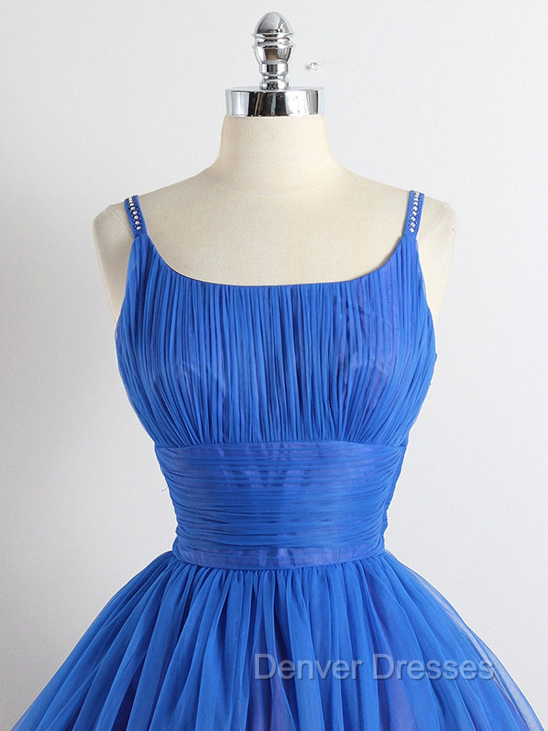 A-Line Tulle Blue Short Prom Dress, Blue Homecoming Dress