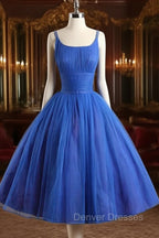 A-Line Tulle Blue Short Prom Dress, Blue Homecoming Dress