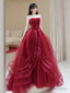 A-Line Tulle Burgundy Long Prom Dress, Burgundy Formal Dress