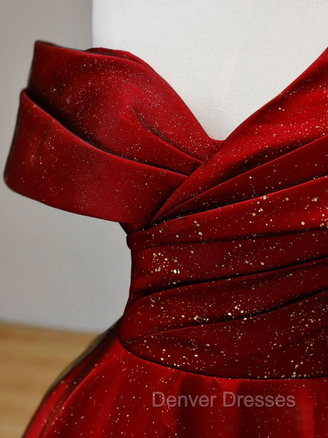 A-Line Tulle Burgundy Long Prom Dress, Burgundy Formal Dress