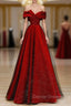 A-Line Tulle Burgundy Long Prom Dress, Burgundy Formal Dress