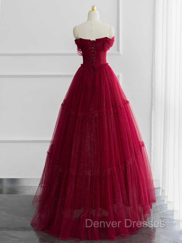 A-Line Tulle Burgundy Long Prom Dress, Tulle Long Formal Dress Secondary image