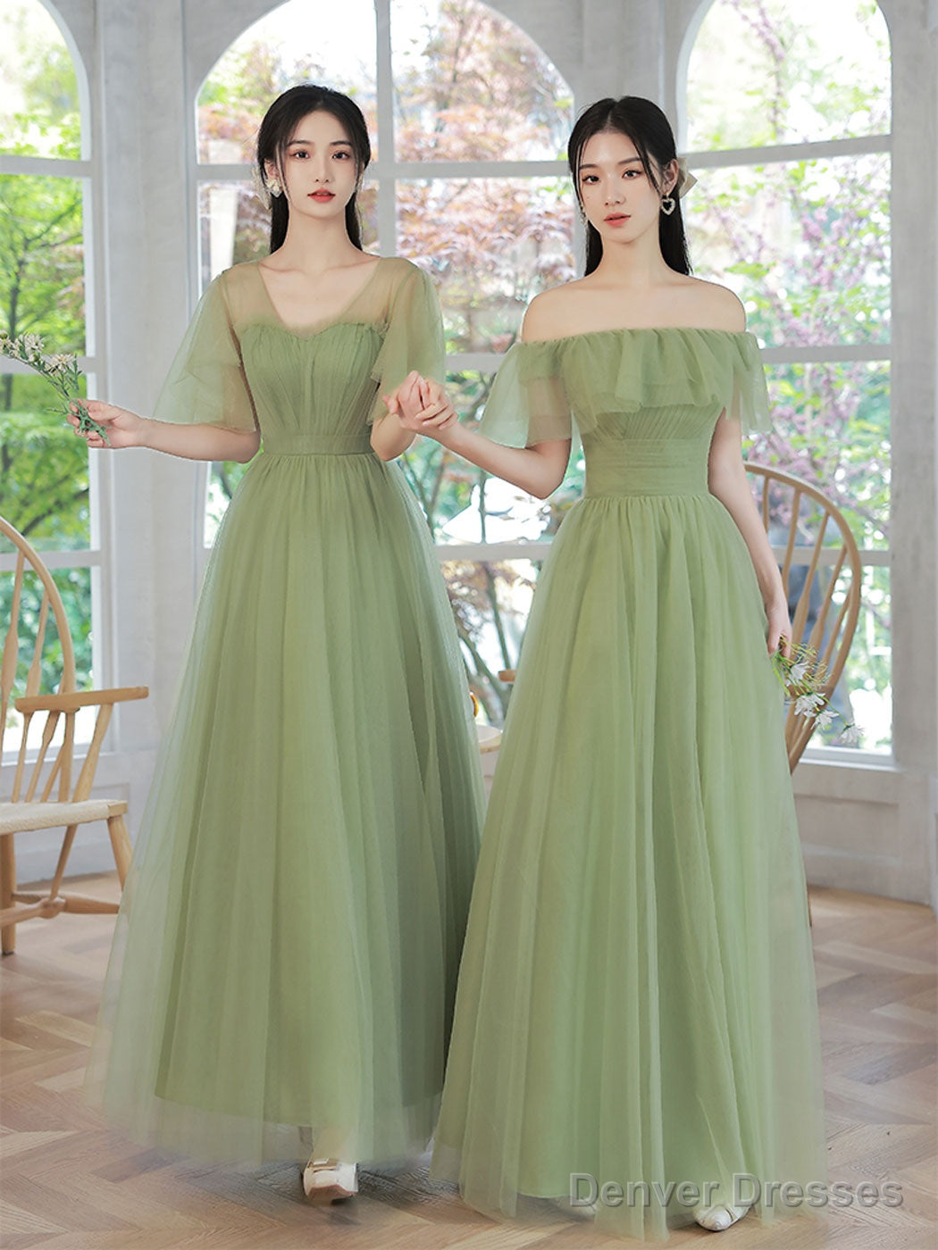 A-Line Tulle Green Long Prom Dress, Green Formal Evening Dress