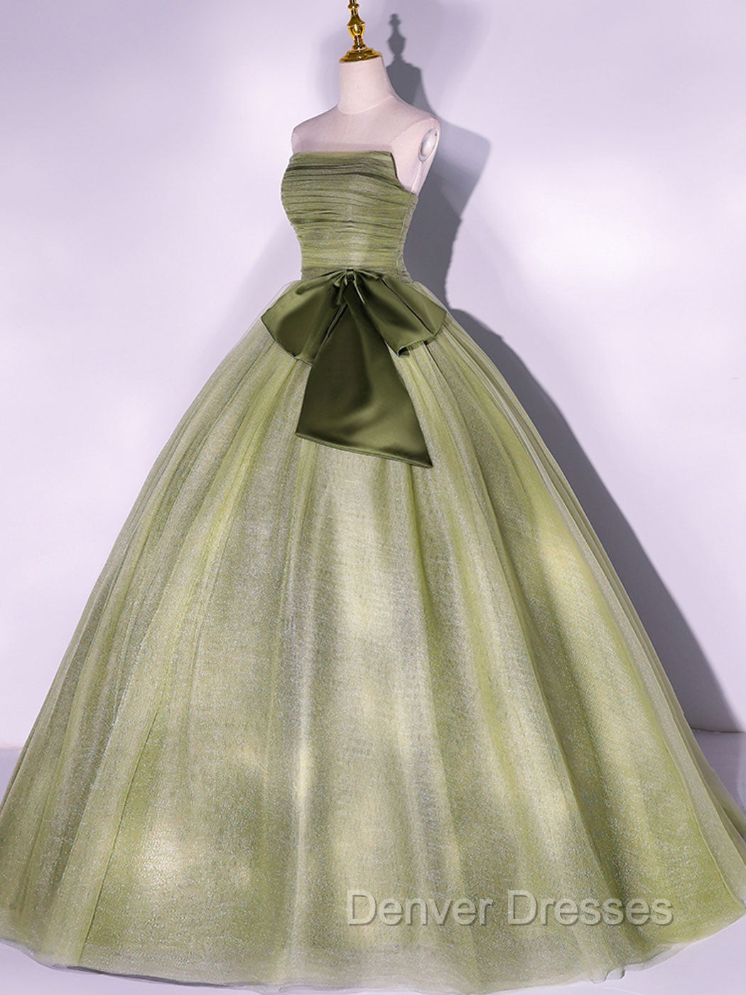A Line Tulle Green Long Prom Dress, Green Tulle Evening Party Dress