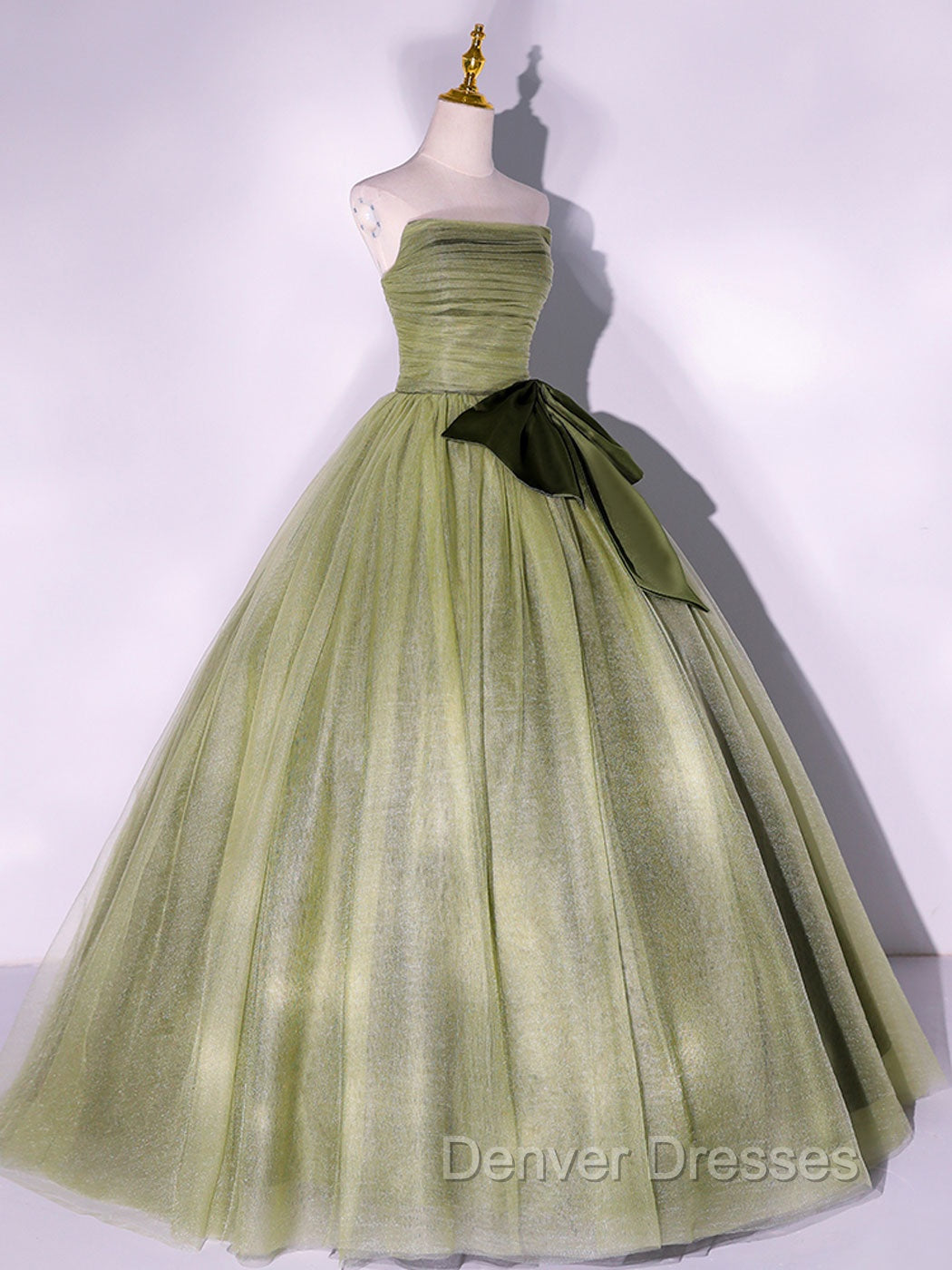 A Line Tulle Green Long Prom Dress, Green Tulle Evening Party Dress