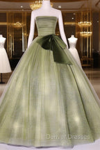 A Line Tulle Green Long Prom Dress, Green Tulle Evening Party Dress