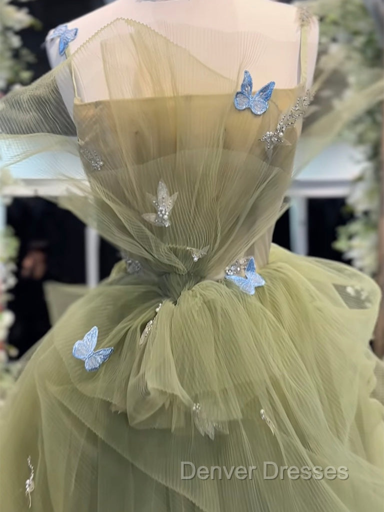 A-Line  Tulle Green Long Prom Dress, Green Tulle Long Sweet 16 Dress Secondary image