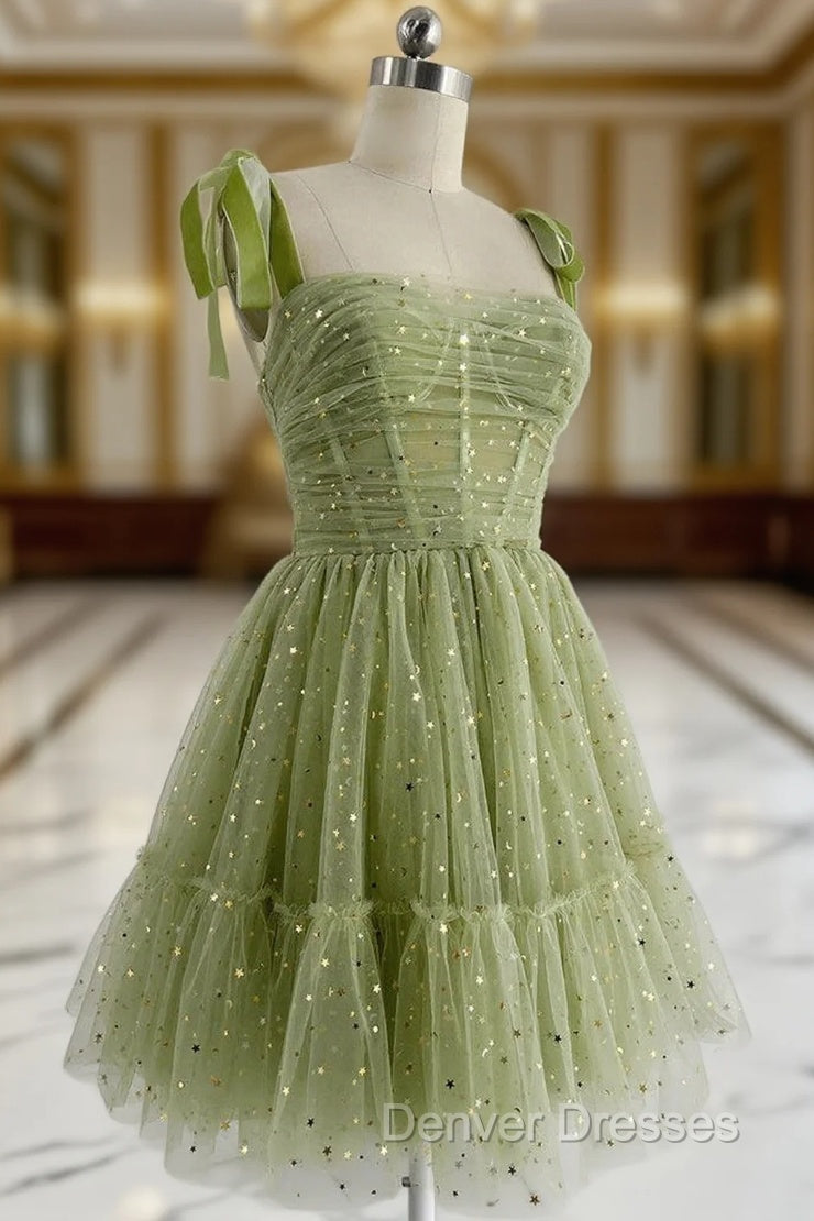 A-Line Tulle Green Short Prom Dress, Cute Green Homecoming Dress