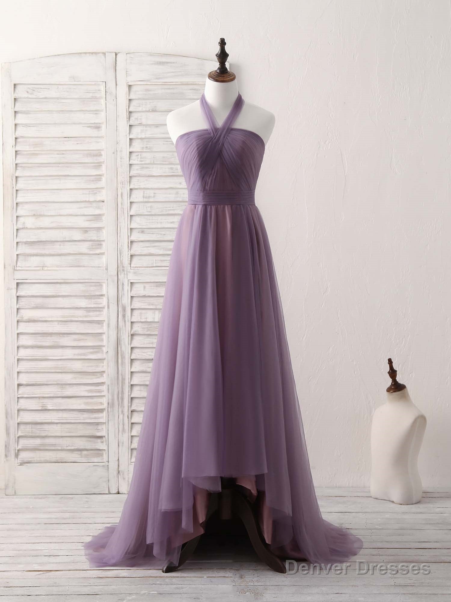 A-Line Tulle High Low Long Prom Dress Simple Bridesmaid Dress Main image