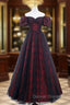 A-Line Tulle Lace Burgundy Long Prom Dress, Burgundy Long Formal Dress