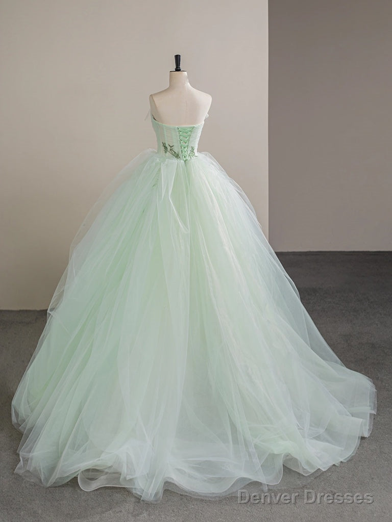 A-Line Tulle Lace Green Long Prom Dress, Tulle Green Long Formal Dress Secondary image