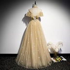 A Line Tulle Long Prom Dress