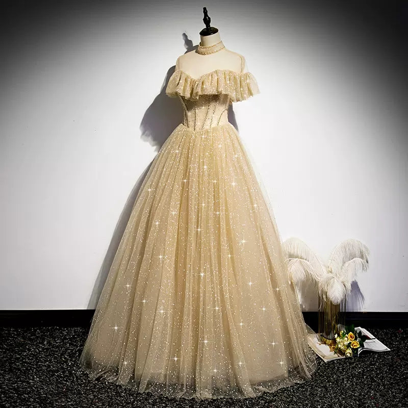 A Line Tulle Long Prom Dress