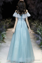 A-Line Tulle Long Prom Dress, Off The Shoulder Evening Dress