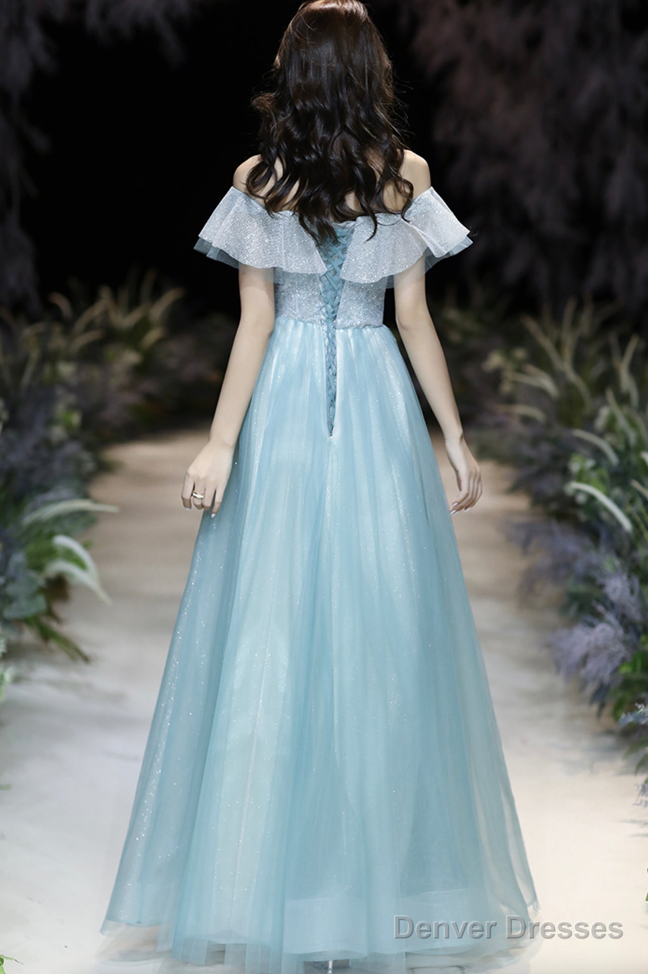 A-Line Tulle Long Prom Dress, Off The Shoulder Evening Dress