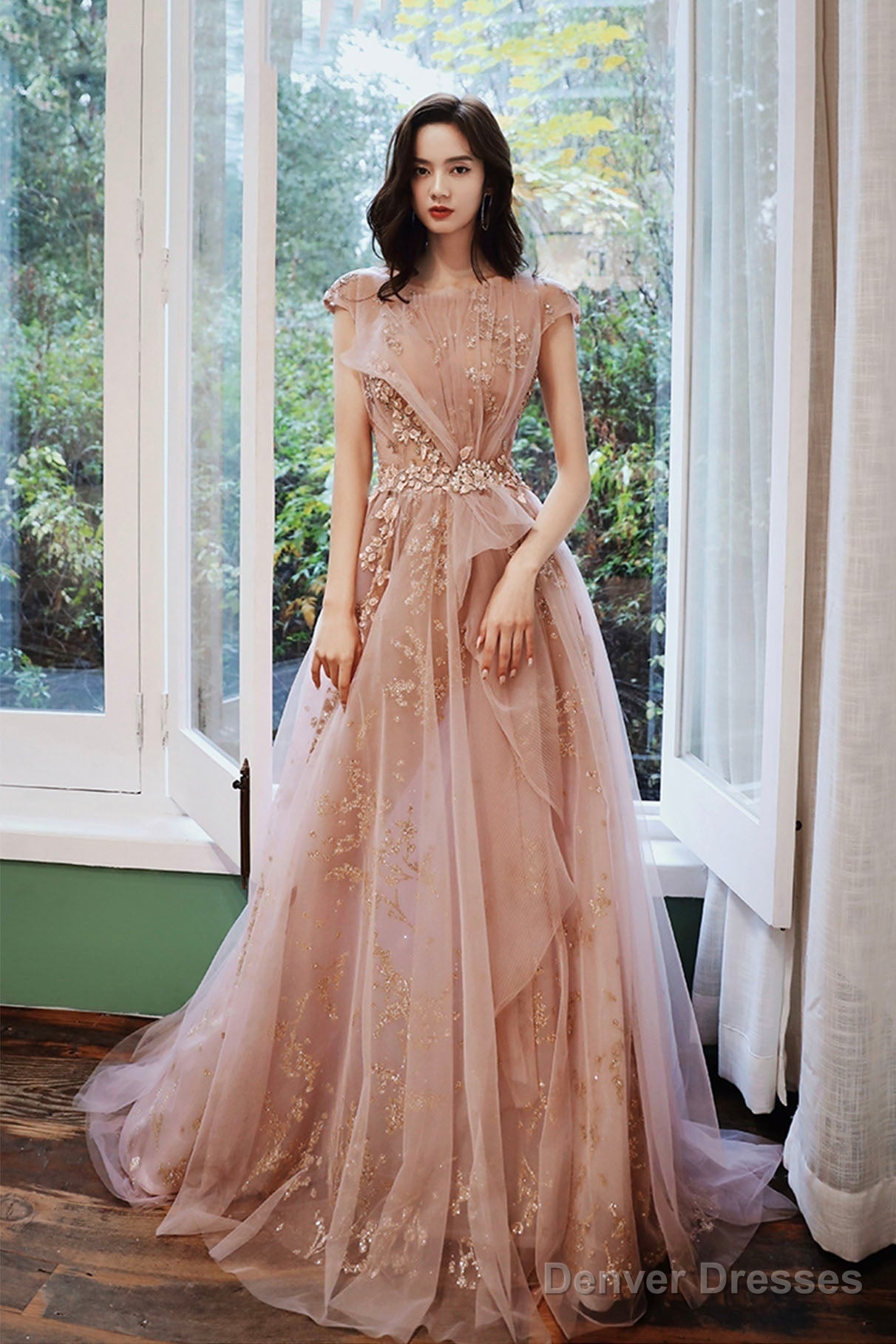 A-Line Tulle Long Prom Dress With Sequins, Cute Evening Party Dress Secondary image