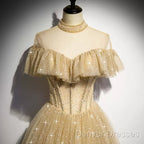 A Line Tulle Long Prom Dress