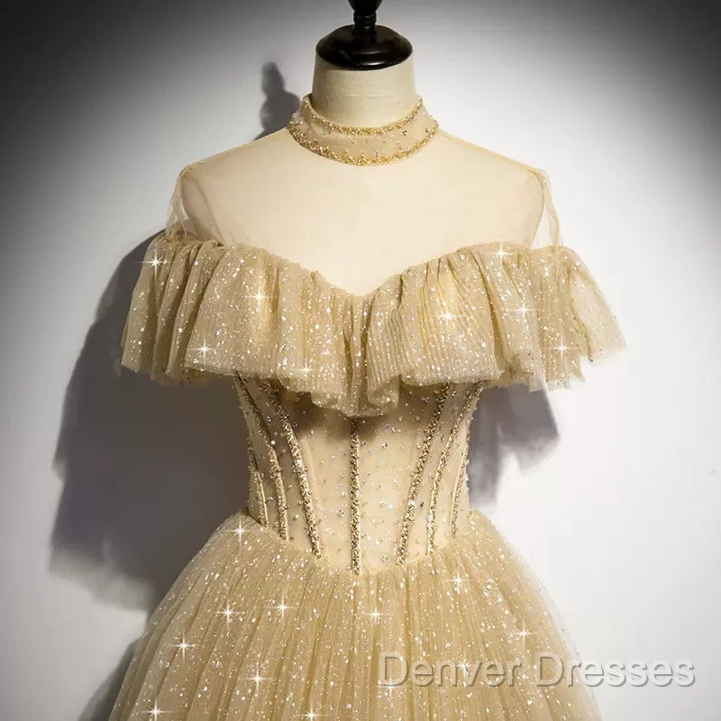 A Line Tulle Long Prom Dress