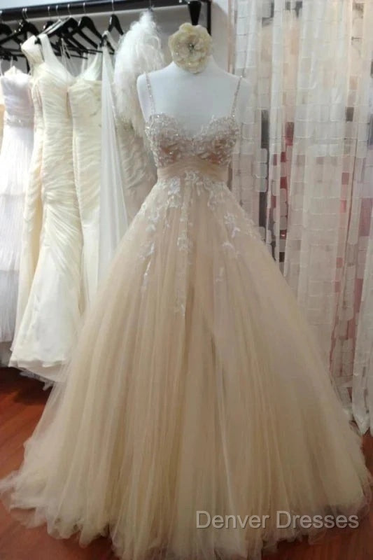 A Line Tulle Long Prom Straps Sweetheart Lace Appliques Wedding Dress Secondary image
