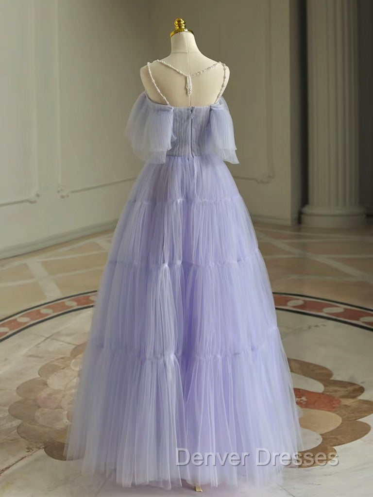 A-Line Tulle Purple Long Prom Dress, Purple Long Graduation Dress Secondary image