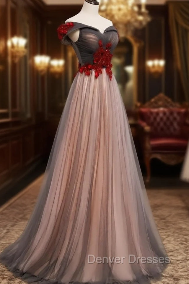 A-line Tulle Ruched Embellished Prom Dress, Long Party Dress Main image