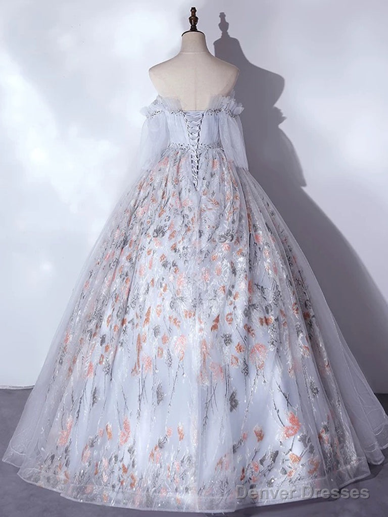 A-Line Tulle Sequin Lace Long Prom Dress, Lace Long Formal Dress Secondary image