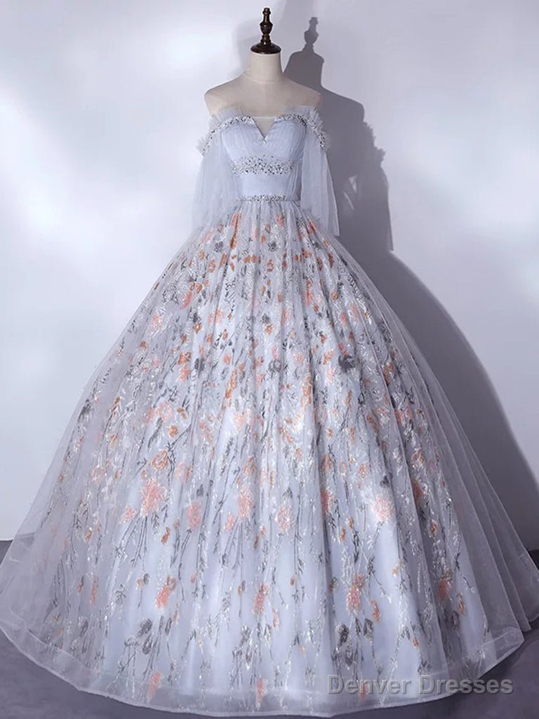 A-Line Tulle Sequin Lace Long Prom Dress, Lace Long Formal Dress Main image