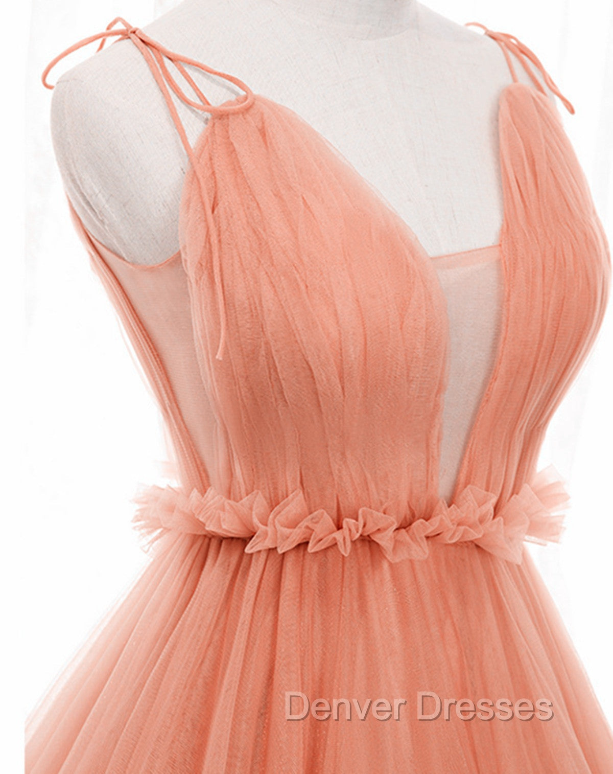 A-line Tulle Straps Low Back Long Wedding Party Dress, Pink Tulle Long Prom Dress Secondary image