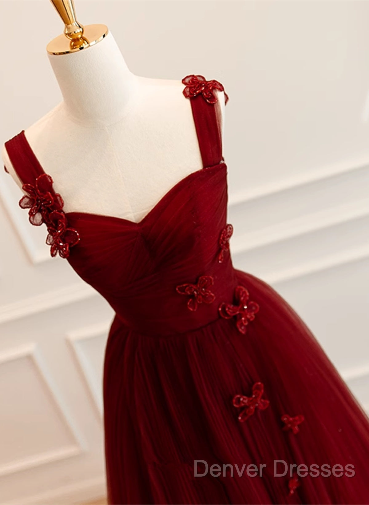 A-Line Tulle Sweetheart Straps Long Formal Dress, Wine Red Evening Dress Prom Dress