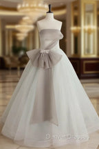 A-Line Tulle White Long Prom Dress, White Formal Party Dress
