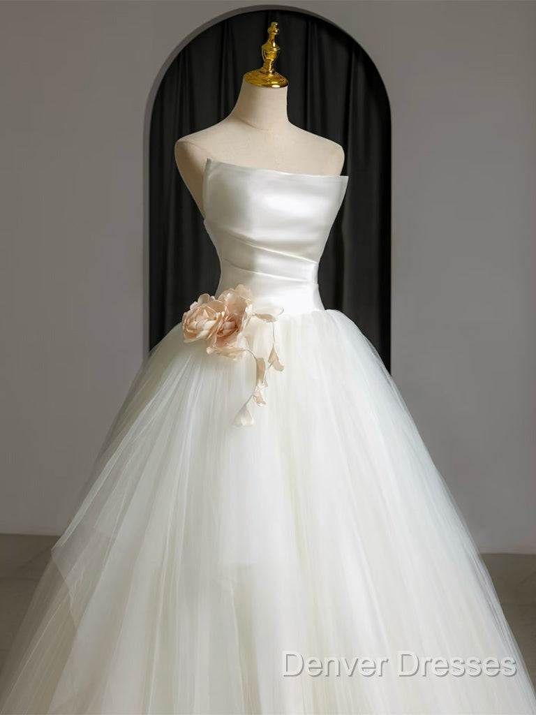 A-Line Tulle White Long Prom Dress, White Long Formal Dress Secondary image