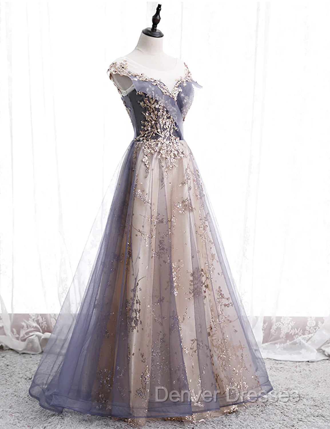 A-line Tulle with Lace Applique Party Dress Tulle Long Prom Dress prom Dress shops
