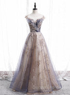 A-line Tulle with Lace Applique Party Dress Tulle Long Prom Dress prom Dress shops