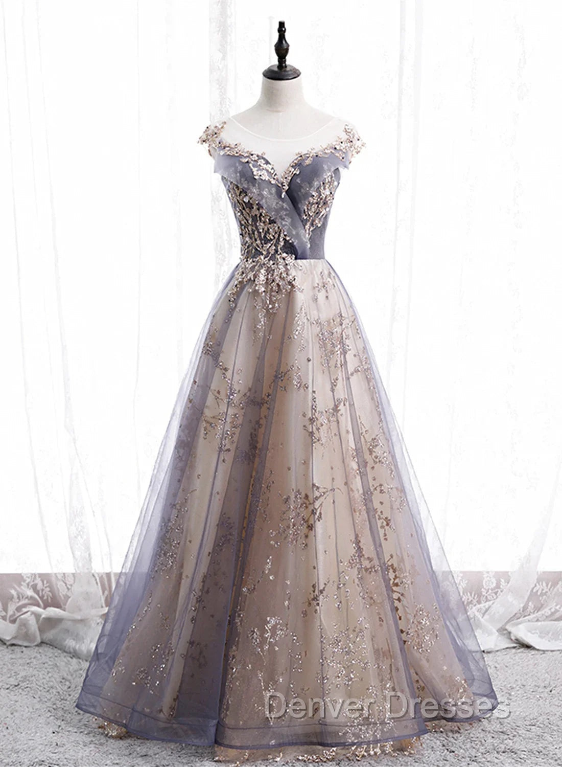 A-line Tulle with Lace Applique Party Dress Tulle Long Prom Dress prom Dress shops